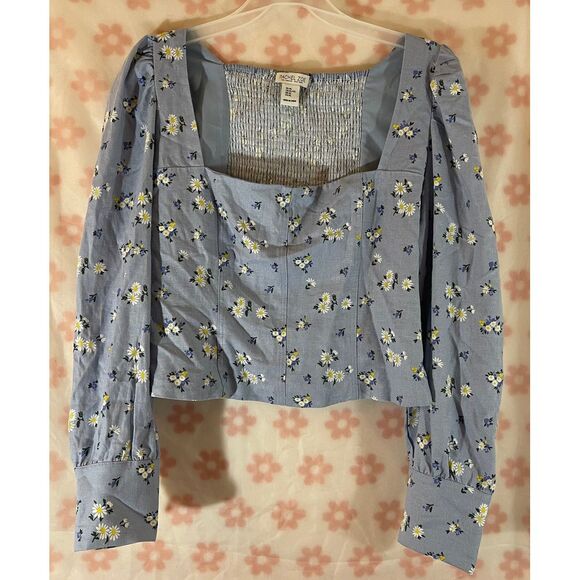 Rachel Zoe Floral Crop Top‎ Square Neck Puff Sleeve Blouse XL - Picture 1 of 4